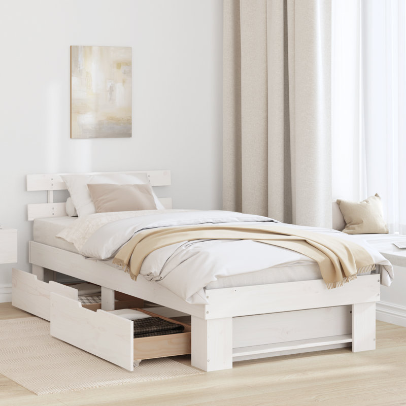  With Drawer With Headboard With Storage Solid Pine Wood, White, Single (3')