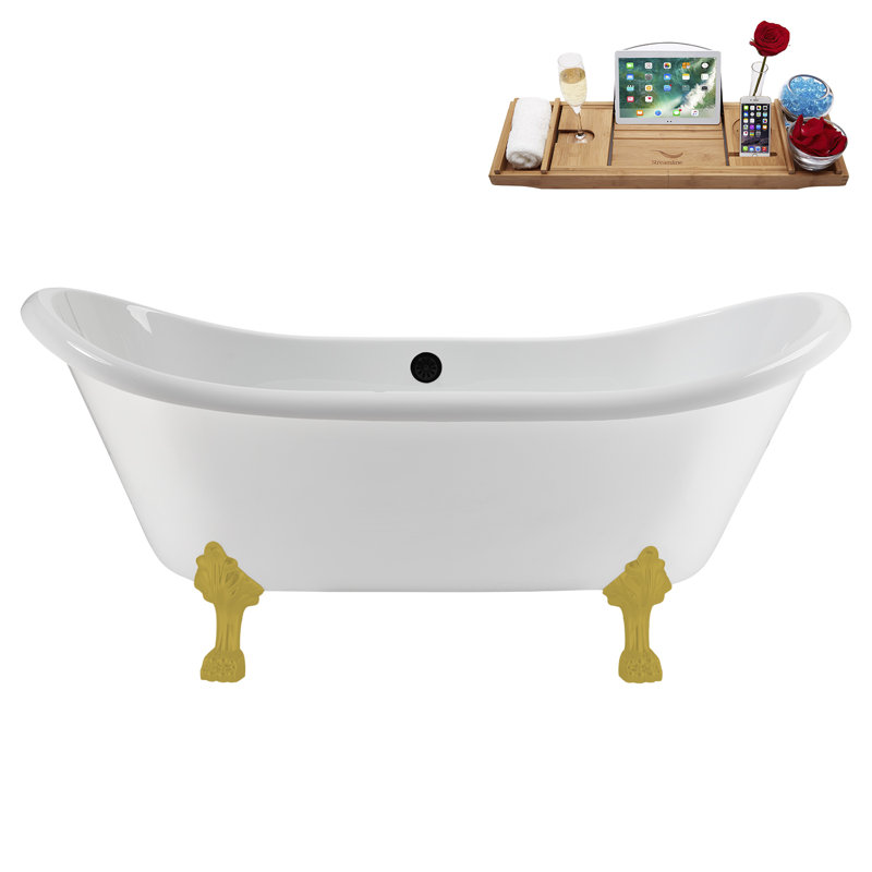 71" Streamline Clawfoot Tub,Tray,Drain and Clawfeet, Brushed Gold, Matte Black
