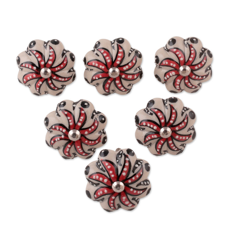 Novica Handmade Spring Stars Ceramic Knobs (Set Of 6)