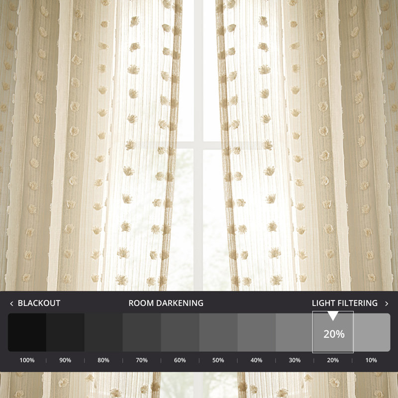 Rideaux transparents imitation lin Bracken, l 50 po x L 84 po, Beige à pois Strasbourg
