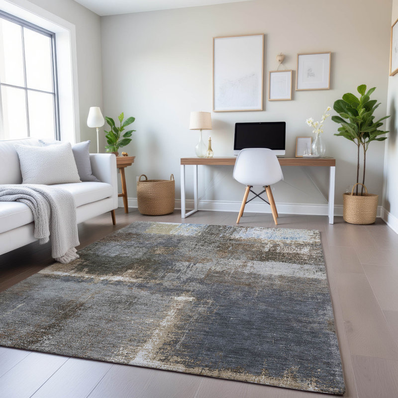 Tapis moderne lavable à la machine de qualité supérieure Kumbhar AMF1354, Rectangle 10 pi x 14 pi