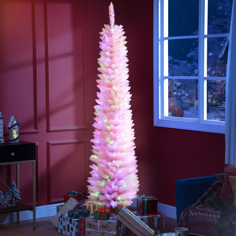Arbre de Noël rose 6 pi avec 200 lumières DEL et 360 branches artificielles