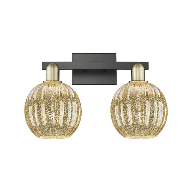 Eldon - 2 Light 16" Globe Shade Bath Vanity Light, Mercury, Antique Brass/Matte Black