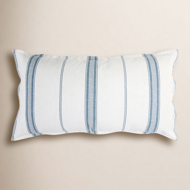 Brooke Blue Stripe Cotton Blend Sham, King, White/Blue Stripe