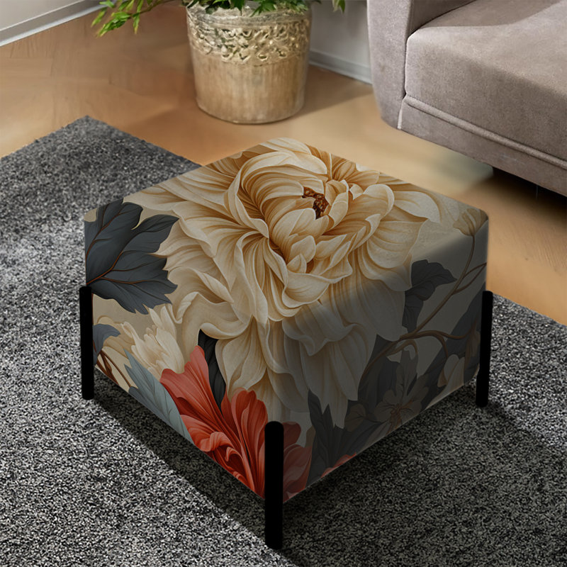Beige indémodable pivoine Elegance Wonderland - repose-pieds carré abstrait