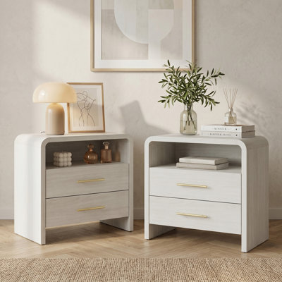 Wyoming 27Inch Curved 2 Drawers Nightstand With Open Shelf,Set Of 2