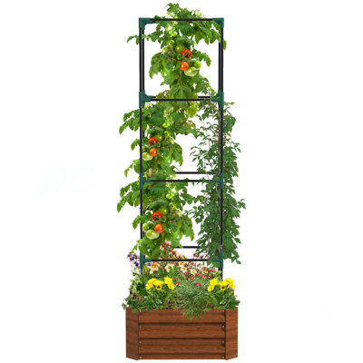 Outsunny Galvanized Raised Garden Bed, 24" X 24" X 11.75" Outdoor Planter Box With Trellis Tomato Cage And Open Bottom For Climbing Vines, Vegetables, Flowers In Backyard, Garden, Patio