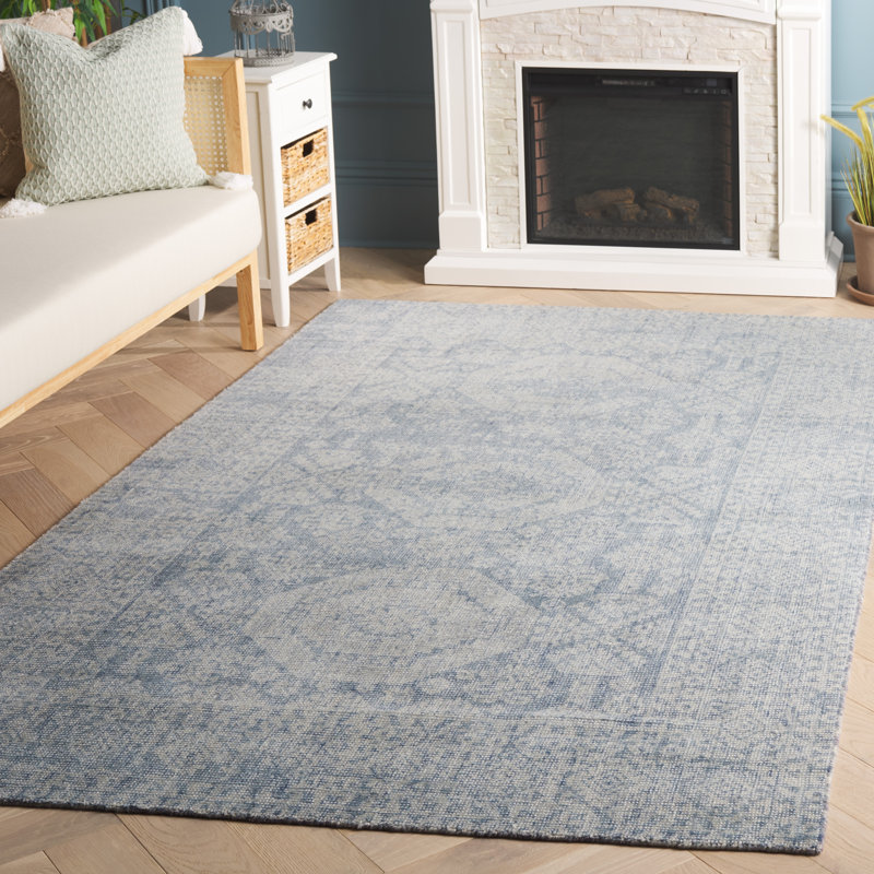 Allegresse Hand Loomed Wool/Cotton Oriental Rug in Blue, Rectangle 5' x 8'