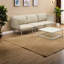 Fauteuil de coin moderne, structure en métal tressé beige, assise de terrasse