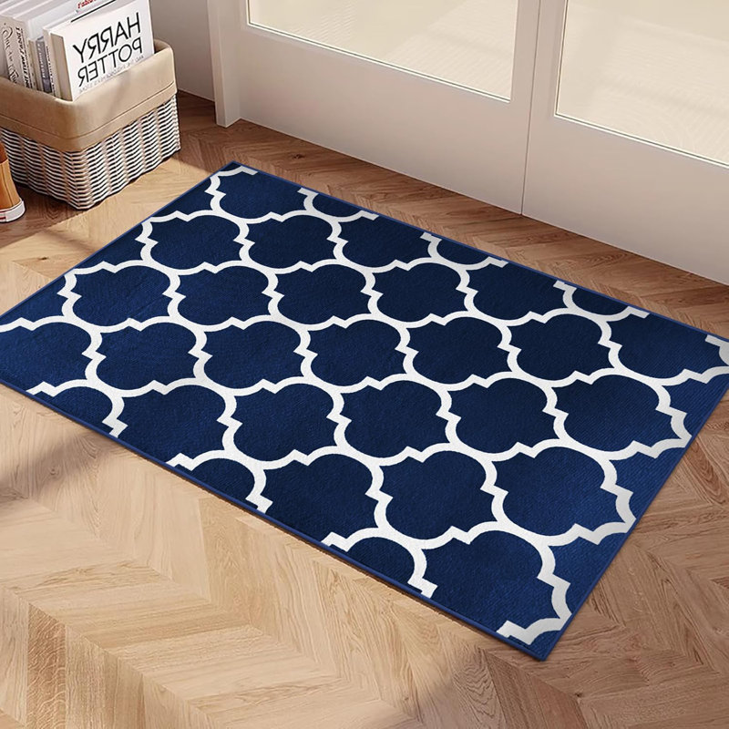 Aspire Homeware Navy Geometric Area Rug Modern Trellis Indoor Carpet, Rectangle 40 x 60 cm