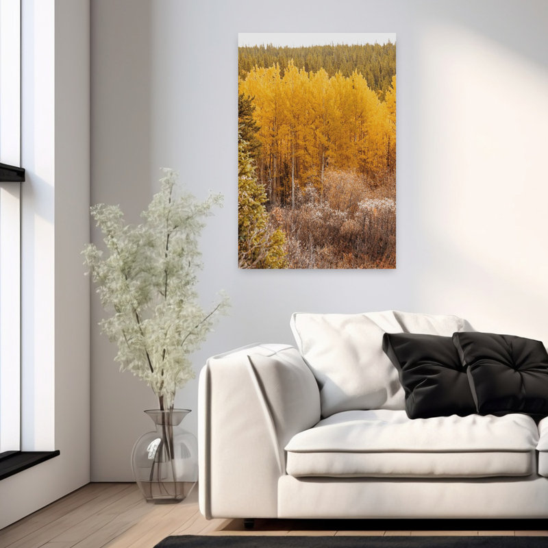 The Abyss Trail Aspens Serene Vibrant Abstract Autumn Forest, art mural, H 36 po x l 24 po