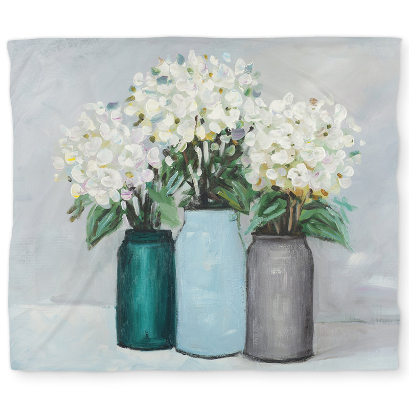 Hydrangea Flowers in Blue Vases - King Duvet Cover Gray Bedroom, King Duvet Cover