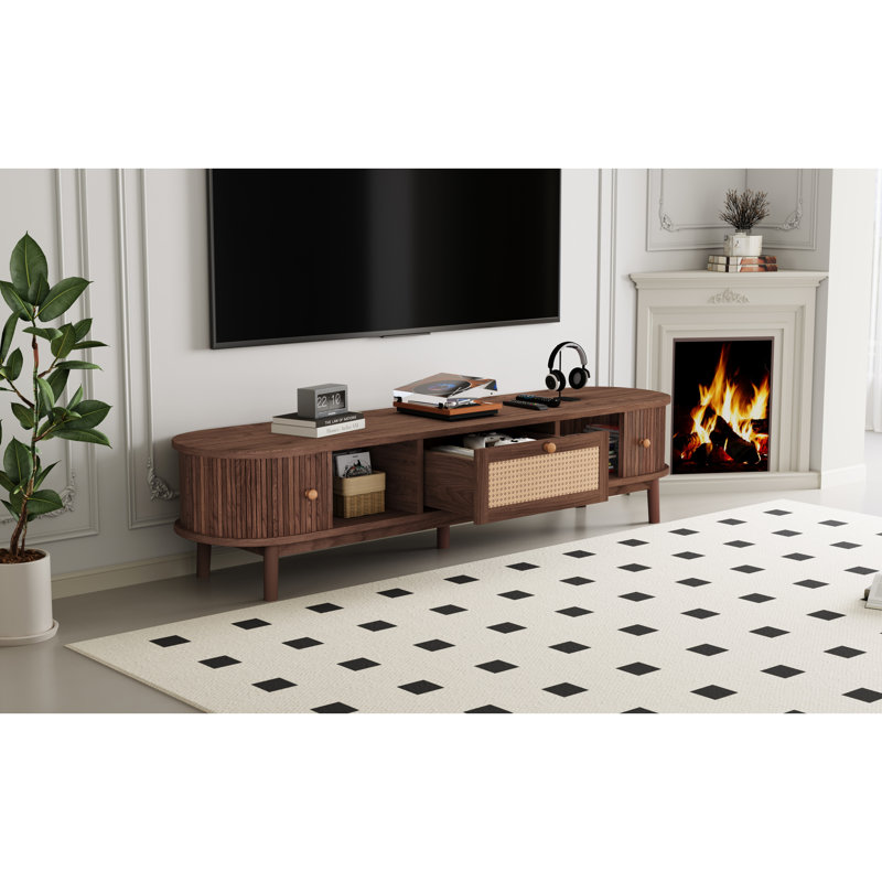 Meuble télé 75 po, console média avec tiroir, bois massif, protection imperméable, rangement multifonctionnel durable, pour