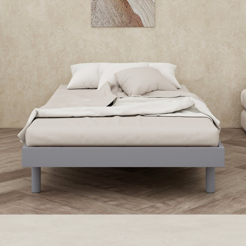 Base de lit plateforme flottante de conception moderne, Gris, Lit simple