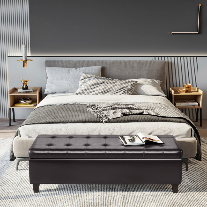 Banc de rangement 51 po en similicuir brun foncé de style moderne, pour le salon et le vestibule