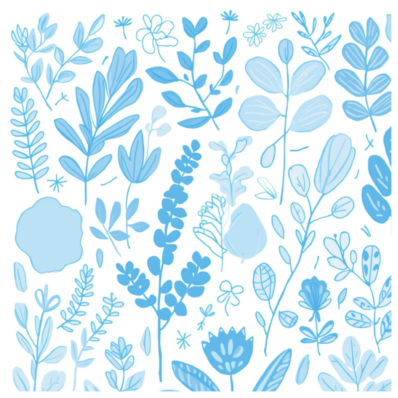 Couvertures bleues à motif botanique, L 50 po x H 60 po