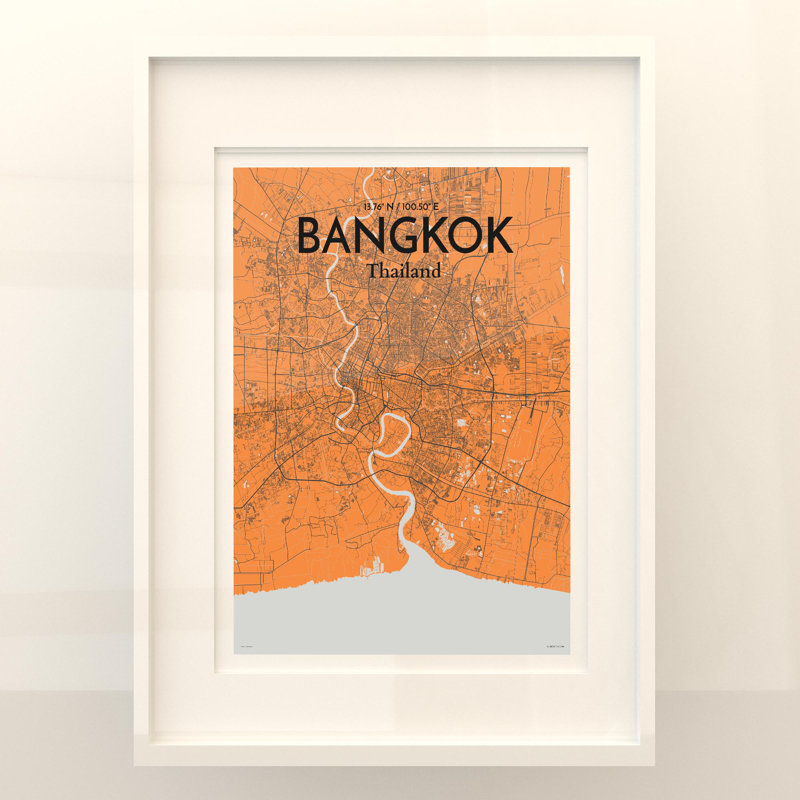 Bangkok City Map In Orange - No Frame Print, 24cm H x 18cm W x 0.05cm D
