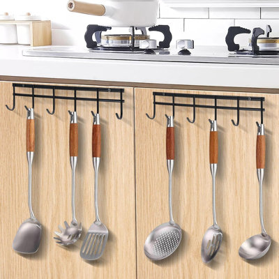Kitchen Utensil Hanger, 2 Set Wall Mount Kitchen Hooks for Hanging Utensils | 15.2'' Organizer Rack; Heavy Duty, 6 Hooks
