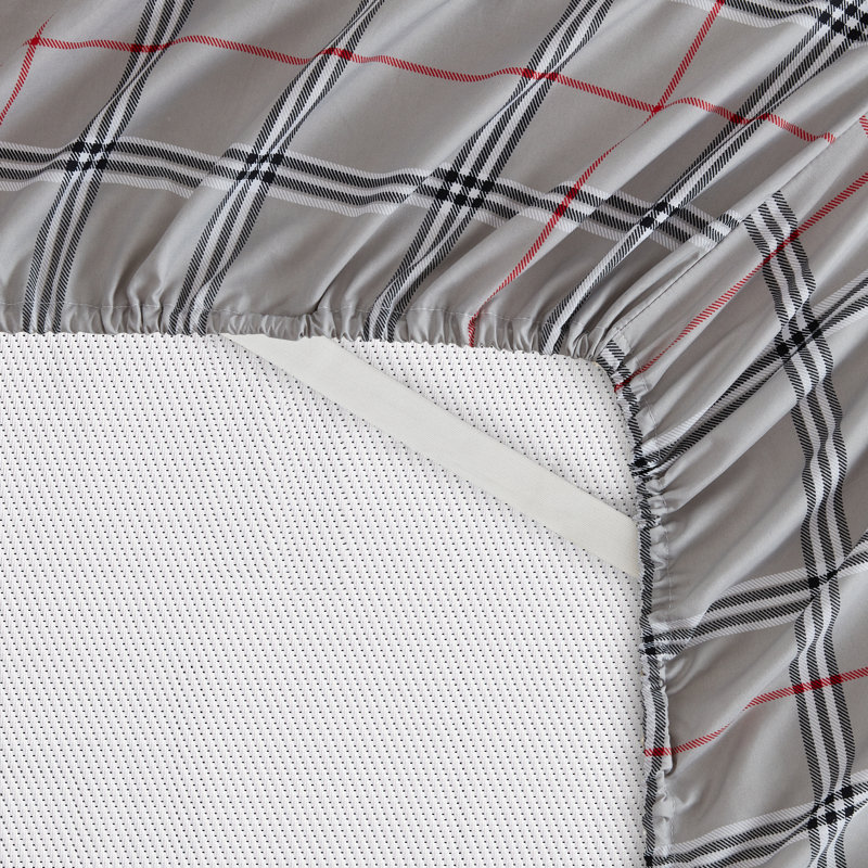 Ensemble de draps en microfibre ultra doux, Ensemble de draps pour lit double TG avec 4 taies , Tissu écossais gris