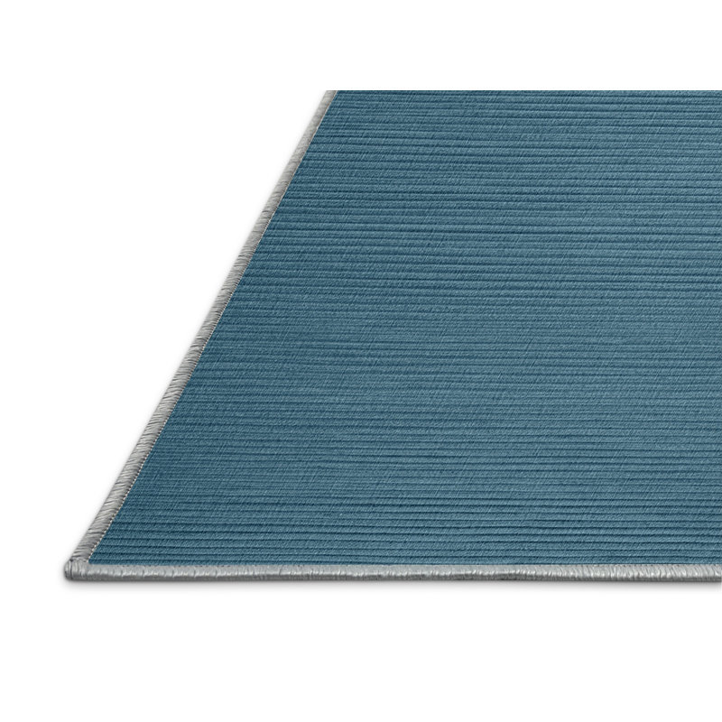 Machine Washable Solid Blue Area Rug, Square 3'
