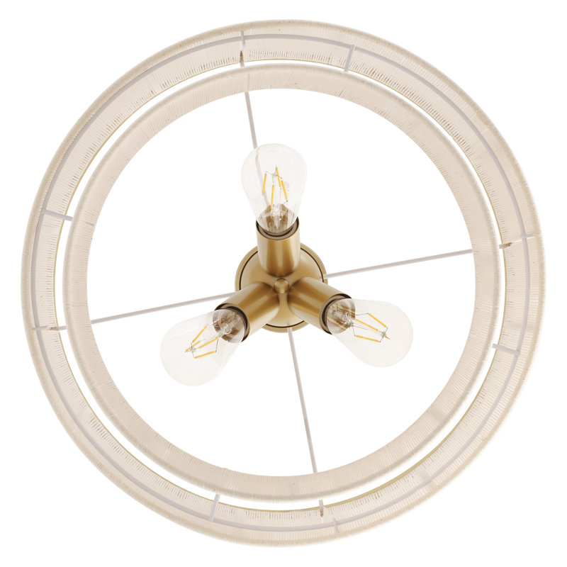 18" 3-Light Handwoven Rope Drum Chandelier, Gold, Beige
