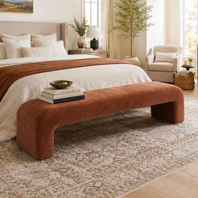 70" W Upholstered Fabric Waterfall Bench