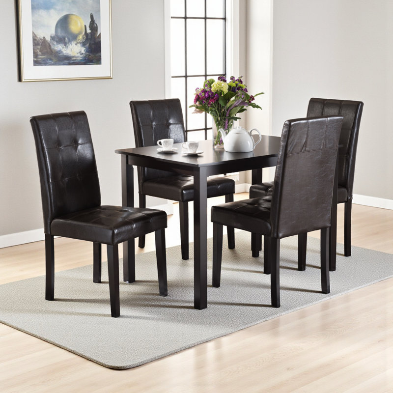 Aoifa 5-Pc Dining Set in Brown Faux Leather Upholstered, 29.13'' H X 27.56'' W X 43.31'' D