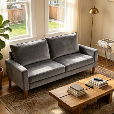 Causeuse moderne en velours de 53 po avec accoudoirs et pieds en bois, canapé 2 places minimaliste pour petits espaces - Canapé compact pour salon, appartement, bureau