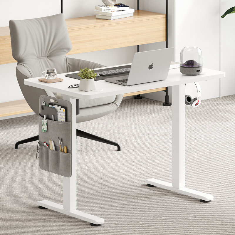 39.4” W White Electric Height Adjustable Standing Desk, White, 28" H x 39.4" W x 23.6" D