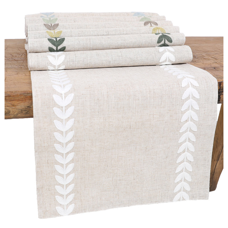  Truesdale Floral Rectangular Table Runner, 70" L x 15" W, White