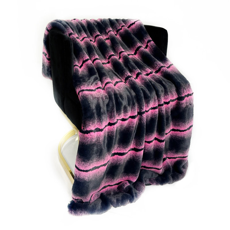 Fluffy Fields Throw Blanket, 108" W x 90" L, Pink/Gray