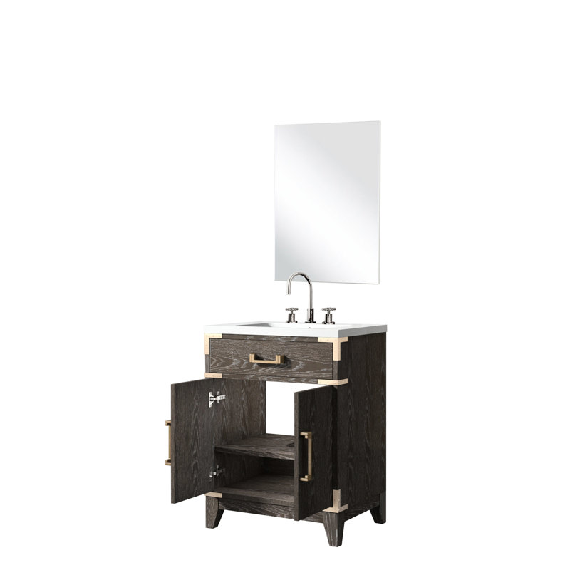 Meuble-lavabo en chêne brun 24 po L x 18 po P, comptoir en acrylique, miroir de 18 po, robinet.