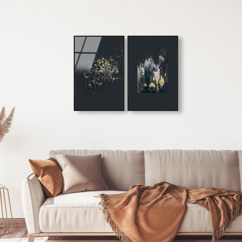 Midnight Flora Set, 16"H x 11"W, Black Floater Frame