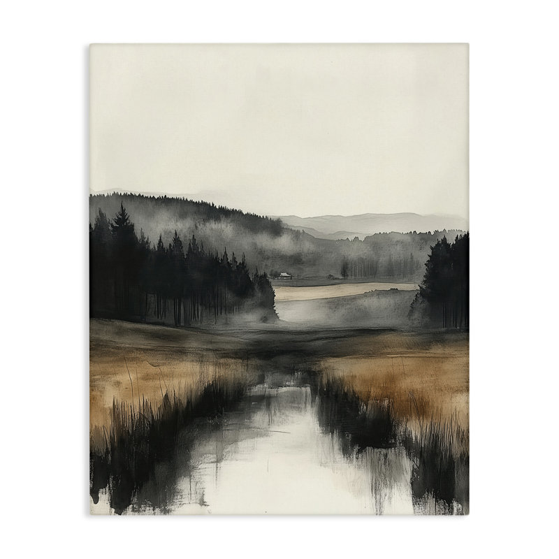 Art mural sur toile paysage sépia campagne, design par Annabelle Hall, H 30 po x l 24 po
