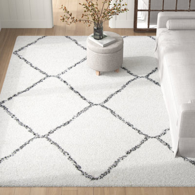 Jorg Geometric Trellis Cream Shag Area Rug