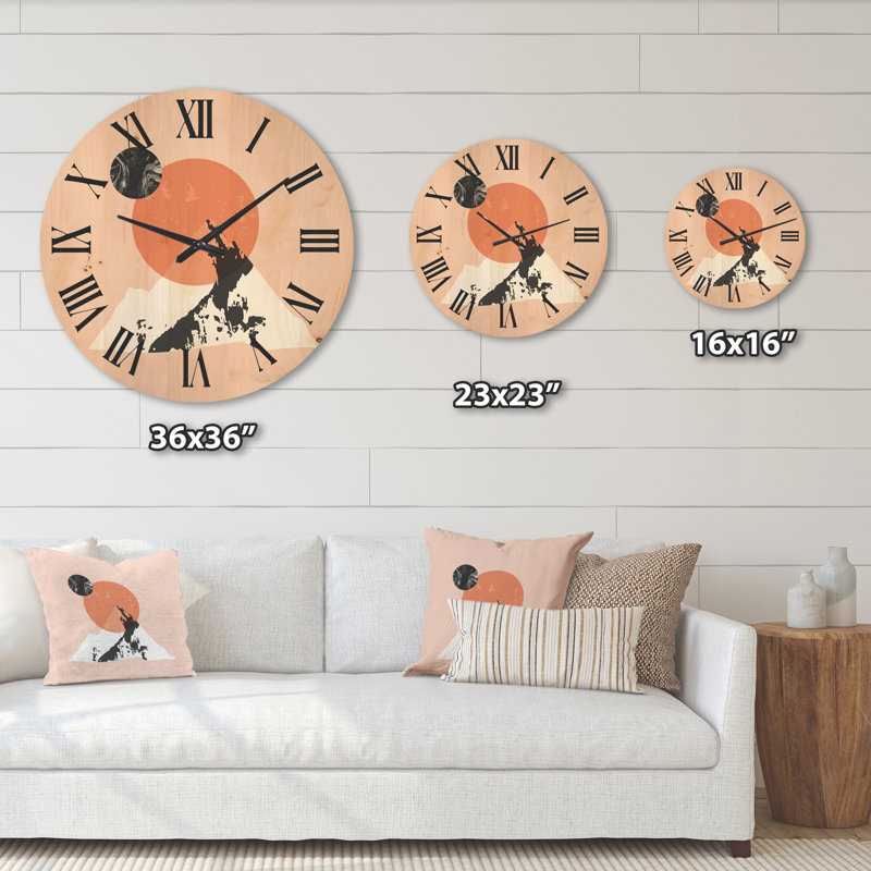 Horloge murale en bois Minimalist Mountain Sun and Moon, Très grand