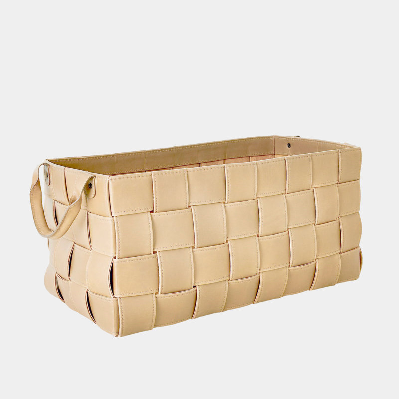 Soft Woven Leather Basket-Beige-Lg, Beige, 12" H x 12" W x 24" D