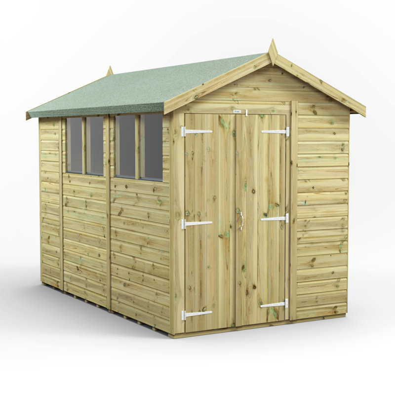 Powersheds 10 x 6ft Premium Pressure Treated Timber Apex Garden Shed, Double Doors