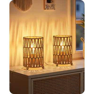 Petite lampe de table en rotin Boho avec ampoule DEL incluse