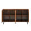 Buffet Mid-Century moderne en noyer, armoire de rangement sculptée géométrique de 59 x 16 x 33 pouces avec pieds en métal, crédence polyvalente pour le salon, la salle à manger et le vestibule