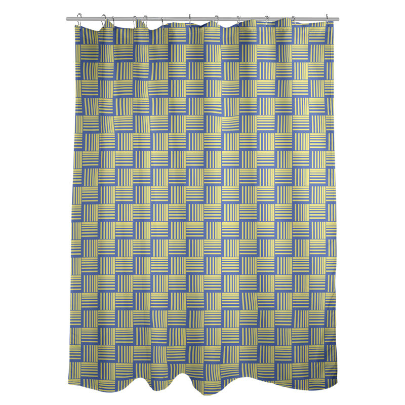 Rideau de douche simple basketweave rayures classic, Bleu / Jaune