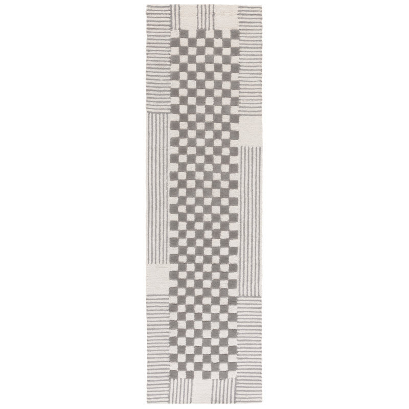 Arbyrd Hand Tufted Wool Pile Checkered Rug, Runner 2'3" x 8'