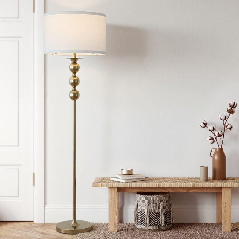 Riley 60 in. Mid-Century Modern LED Energy Efficient Gold Floor Lamp with Classic Fabric Drum Shade