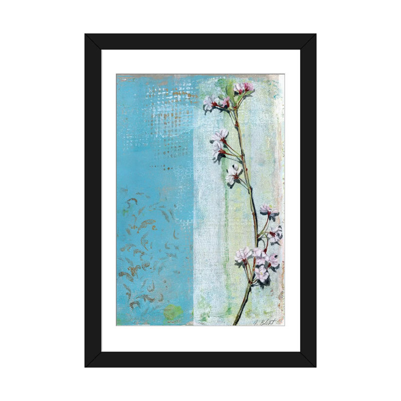 « willow fleuri i », impression sur toile, H 24 po x l 16 po x P 1 po, Papier d'art encadré noir, Blanc