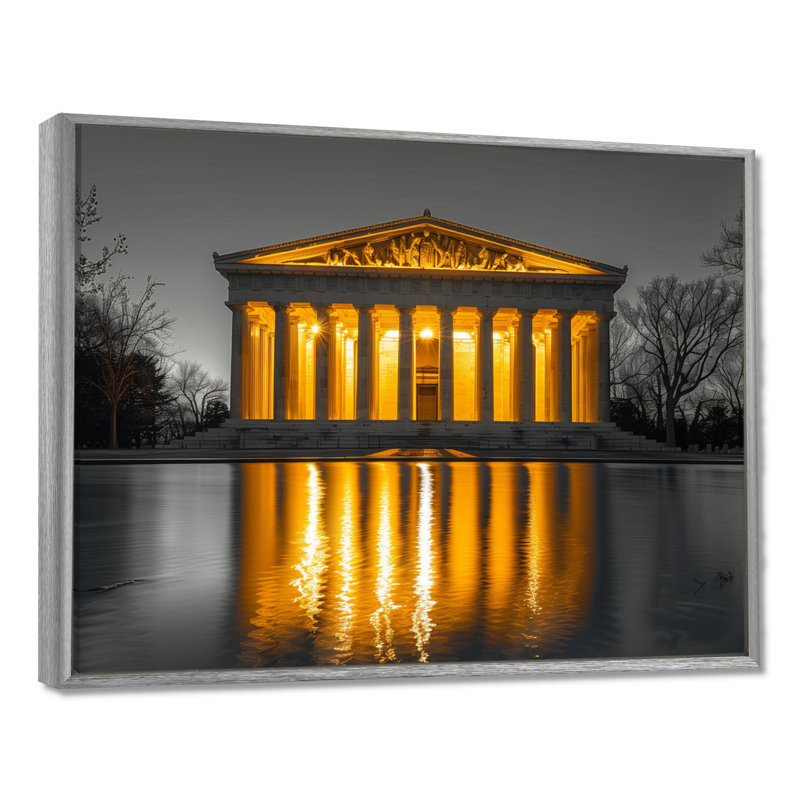 Jaune jaune gris, Lincoln, Monument commémoratif, art mural, Cadre flottant brun, H 24 po x l 32 po