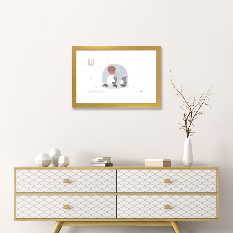 Uakari - imprimé, Blanc, H 16 po x l 24 po x P 1 po, Papier encadré doré