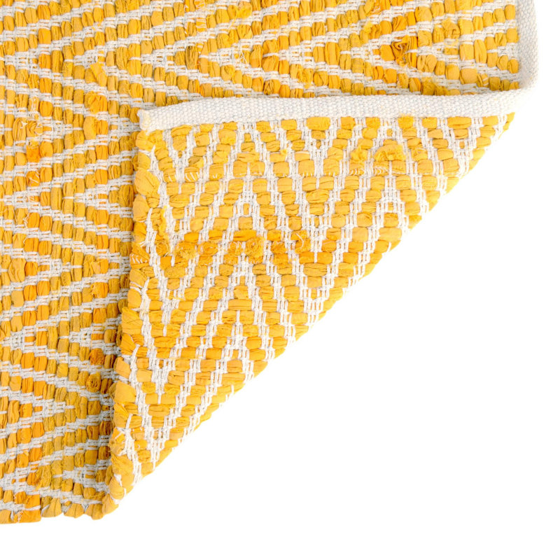 Tapis jaune / ivoire en coton tissé à plat à la main Skilah, Tapis de couloir 2 pi 2 po x 6 pi 1 po