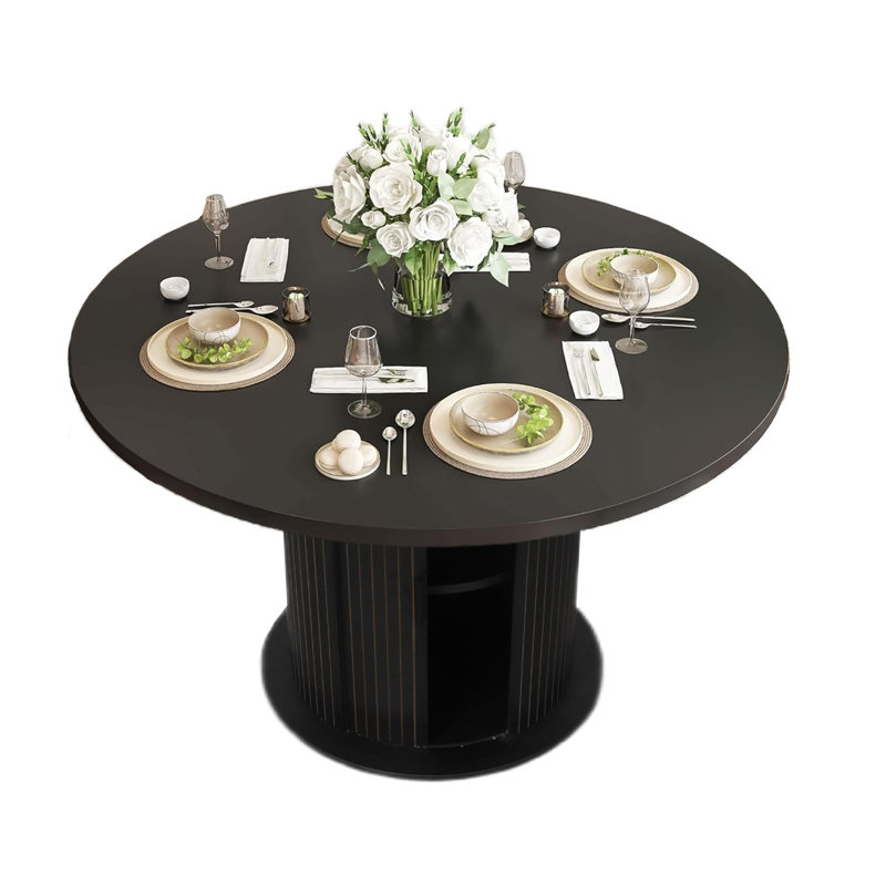 47" Storage Round Dining Table, Black