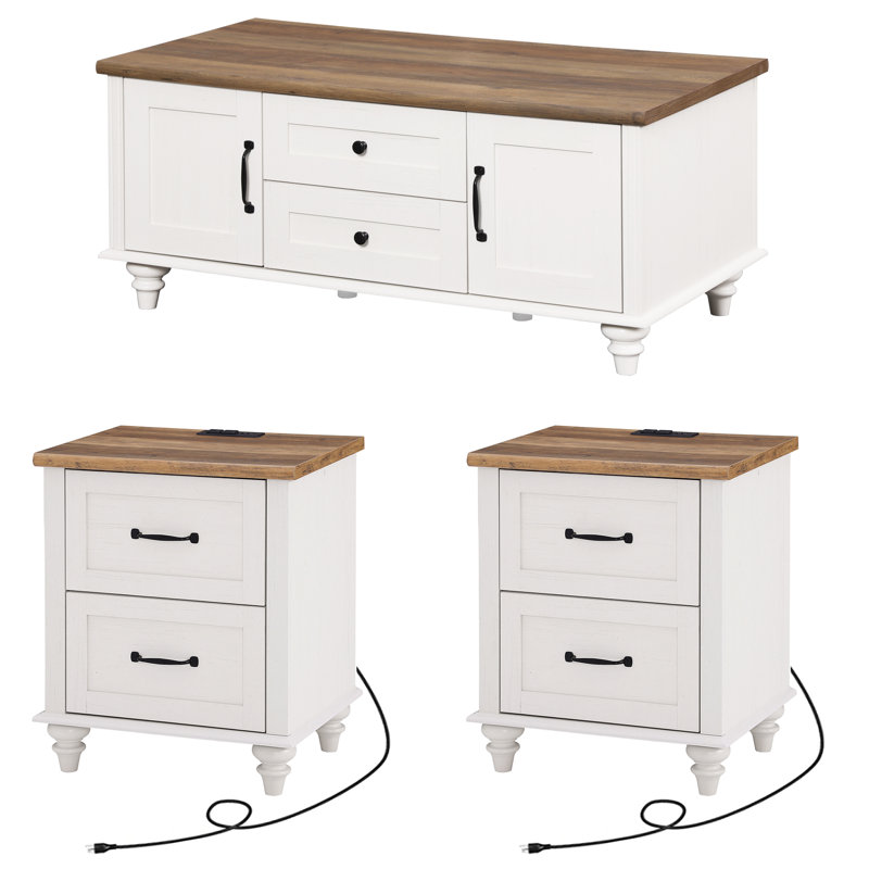 3 - Piece Living Room Table Set, Brown/White