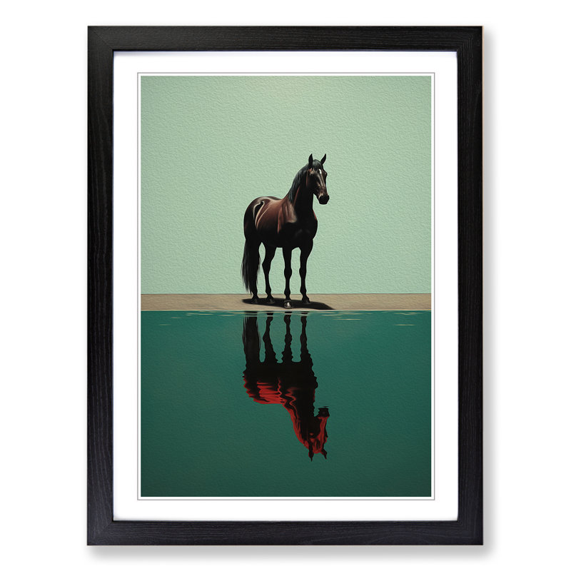 Horse Minimalism No.3 - Single Picture Frame Print on Wood, 64cm H x 46cm W x 2cm D, Black Framed
